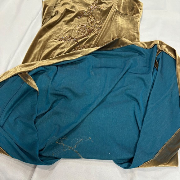 Vintage Y2K Donna Morgan Olive Green Velvet‎ Beaded Slip Dress - Picture 11 of 12